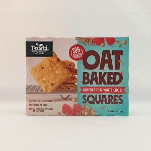 OAT BAKED RASP WHITE CHOC SQUARES 10/150g TASTI #F6595A FR 10.25