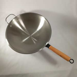 WOK POIGNEE et MANCHE en bois SS410 36CM 20pcs/ctn 1-2 P39 05.26