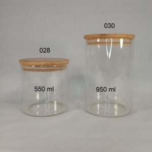 BOCAL VERRE 550ml couvercle bois 100*100mm 100pcs/ctn 1- P30 02.25 *