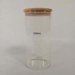 BOCAL VERRE 1300ml couvercle bois 100*200mm 50pcs/ctn 1-4 P27 02.24 *