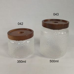 BOCAL EN VERRE 500ml couver bois opaque design 100p/ctn 1- P26 01.24*