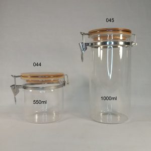 BOCAL VERRE 550ml couv bois clip metal100*100mm 100p/ctn P26 01.24 *