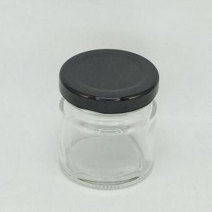 BOCAL VERRE 75ml couvercle noir H5xD4.5cm 216pcs/ctn 1-3 PLION2 06.26